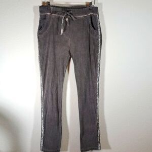 Gigi MODA Pants Small Italy Caterina Cotton Elastic Tie Waist Silver Stud Stripe